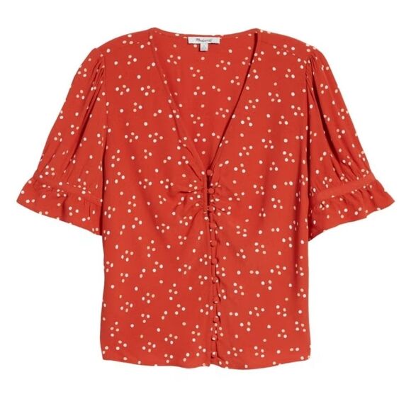 Madewell Women's Polka Dot Day Light Top In Dotti Dot Estruscan Clay Size 12 - Picture 2 of 8
